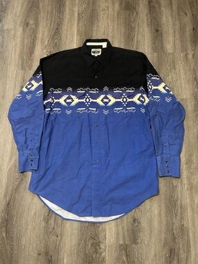 Cumberland Outfitters Shirt Men Sz XL Aztec Navajo Southwestern Black Pearl Snap